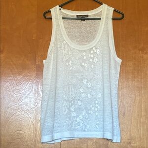 Tommy Bahama Sequin and Bead White Floral Tank Top